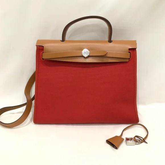 π§‘2X HPπ§‘ Hermes Red/Orange Canvas Herbag SKU #883269 (Gently Used) - Picture 1 of 16